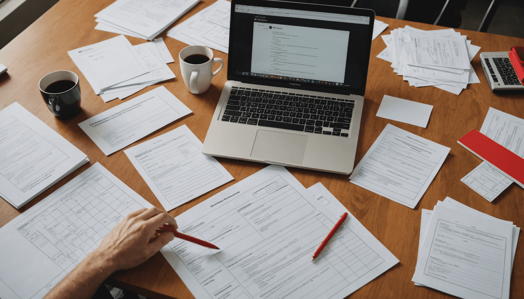 Manual lead qualification paperwork contrasted with automated CRM workflow on laptop, showing the shift from manual to AI lead qualification.