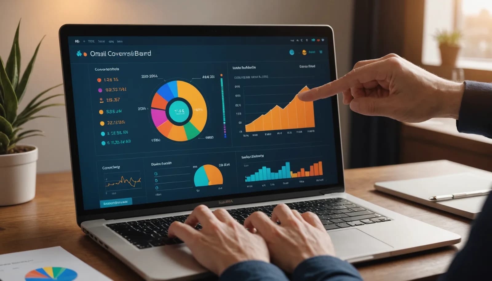 Email campaign tracking metrics dashboard displaying conversion rates, open rates, and revenue data