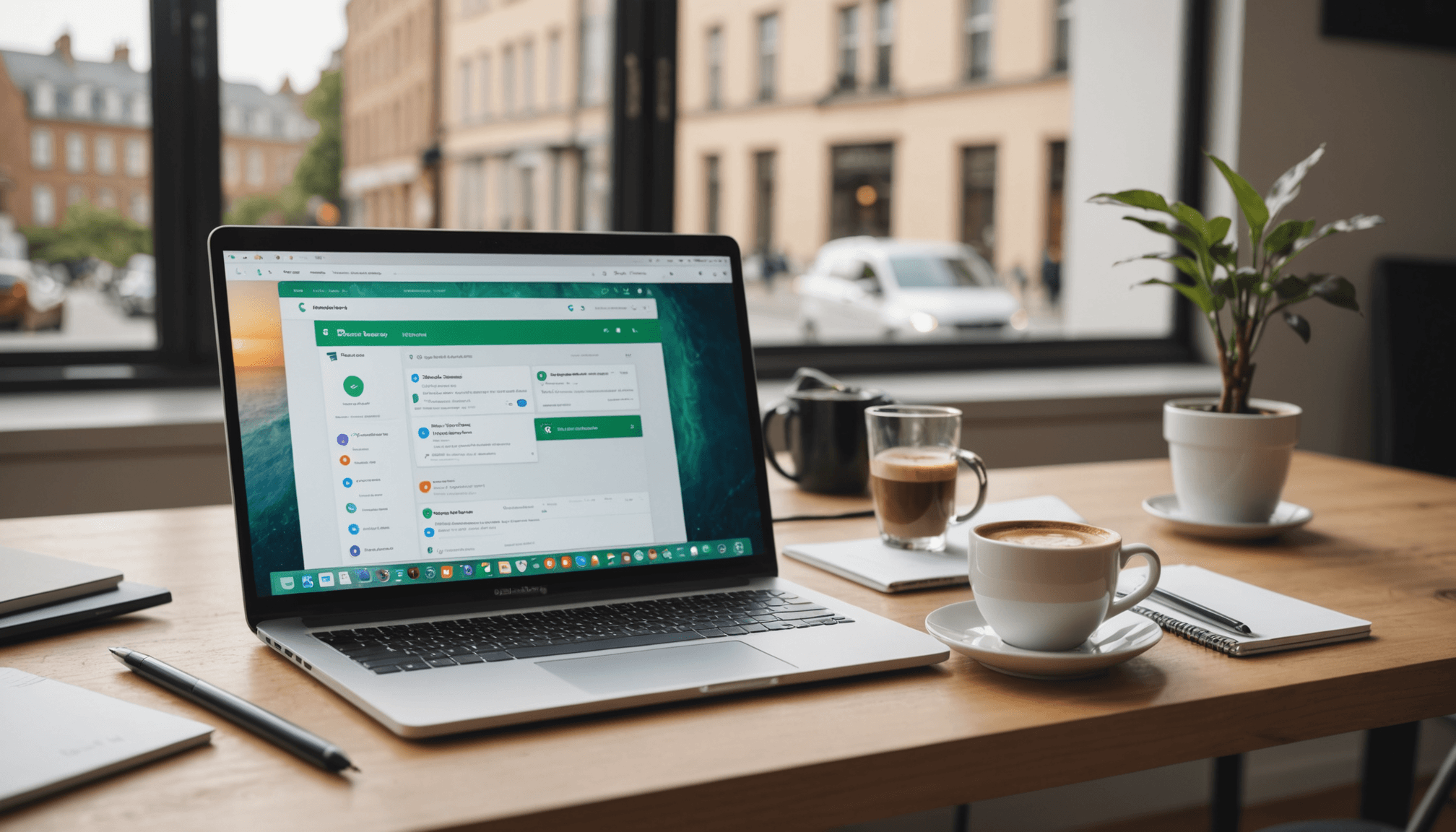 Laptop screen showing a unified inbox for business consolidating email, WhatsApp, and Instagram messages into one interface