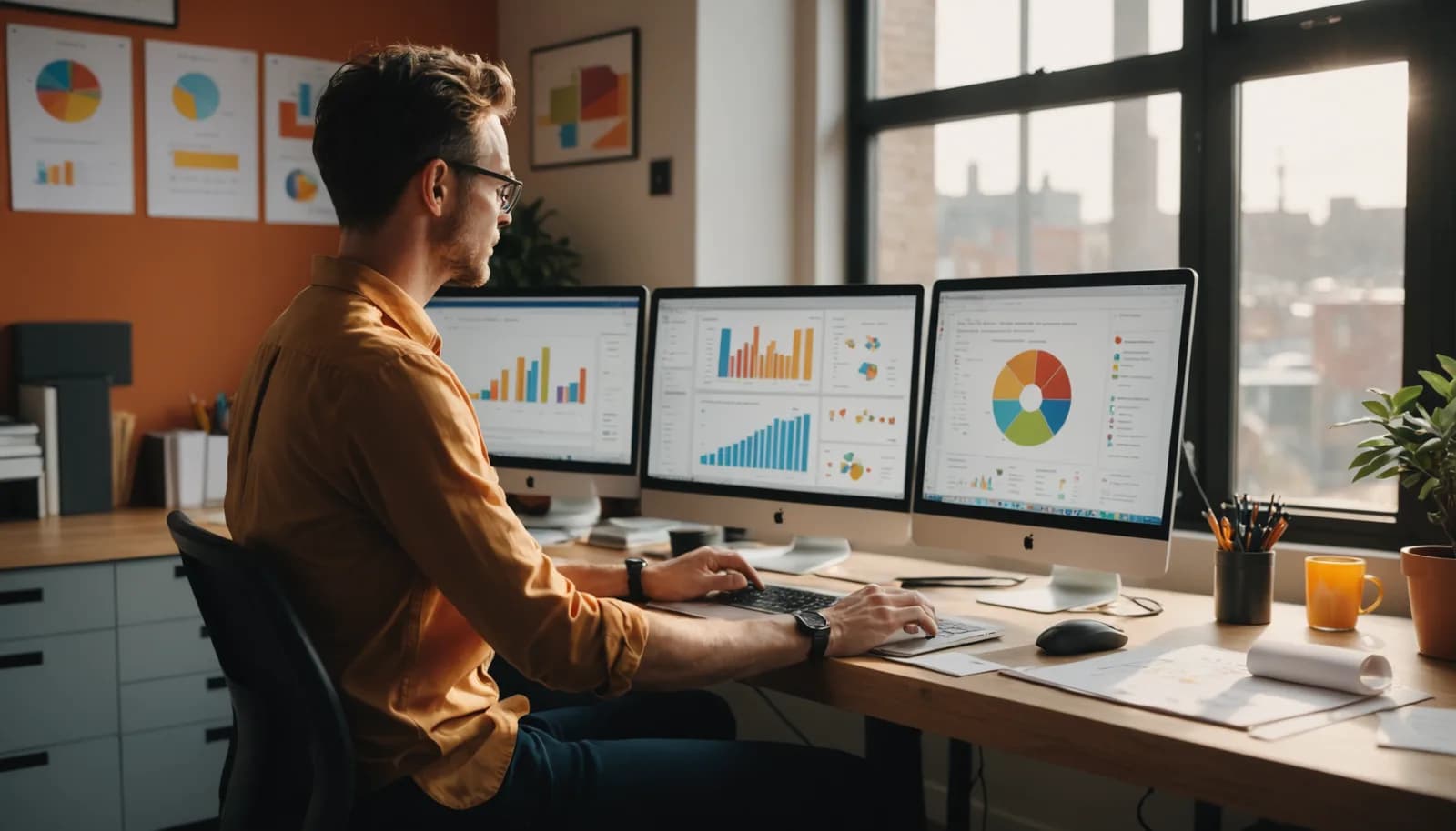 Small business owner reviewing workflow automation processes on laptop screen with organized task