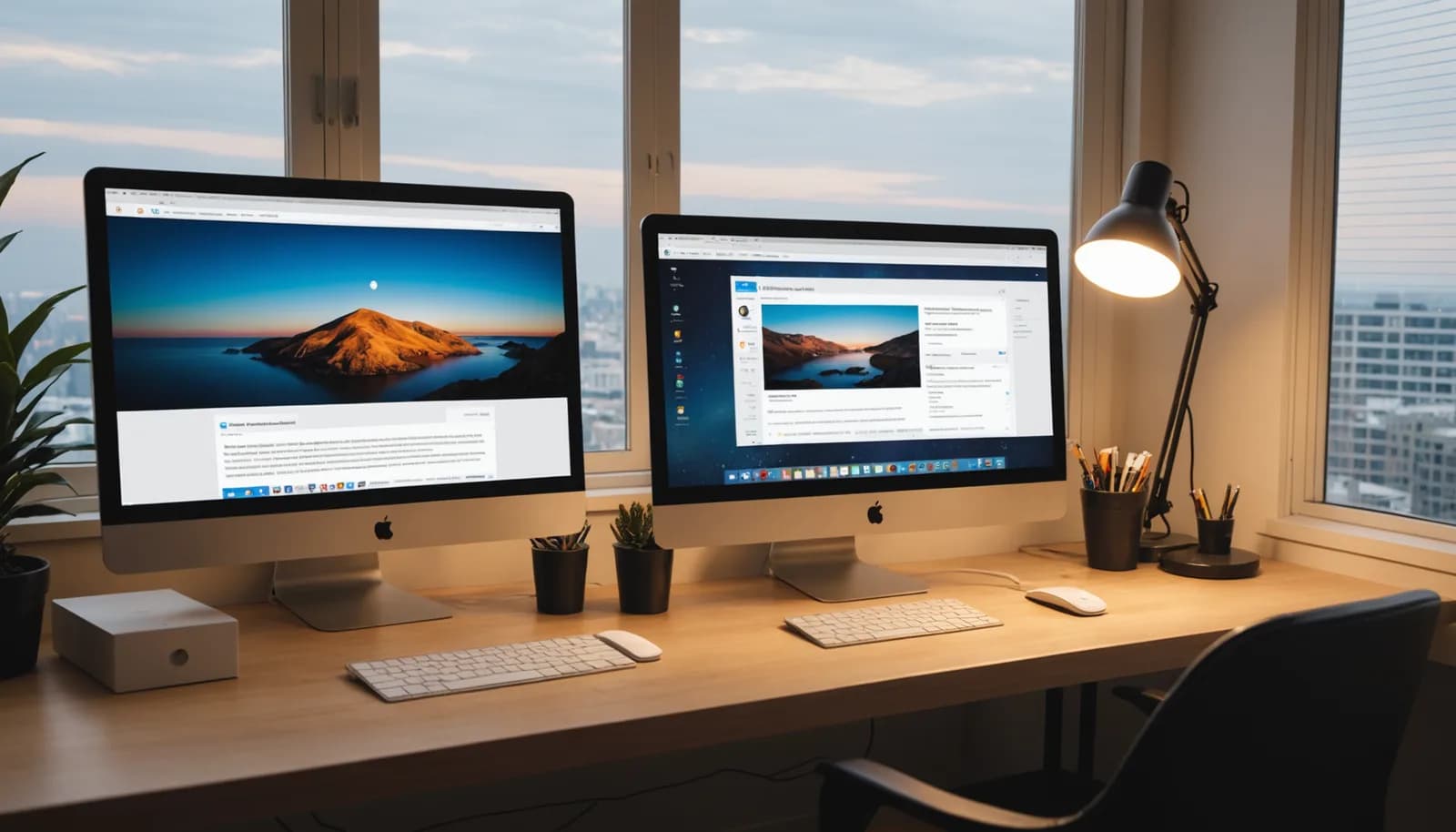 Dual monitor setup showing email platform and CRM integration with email campaign tracking metrics