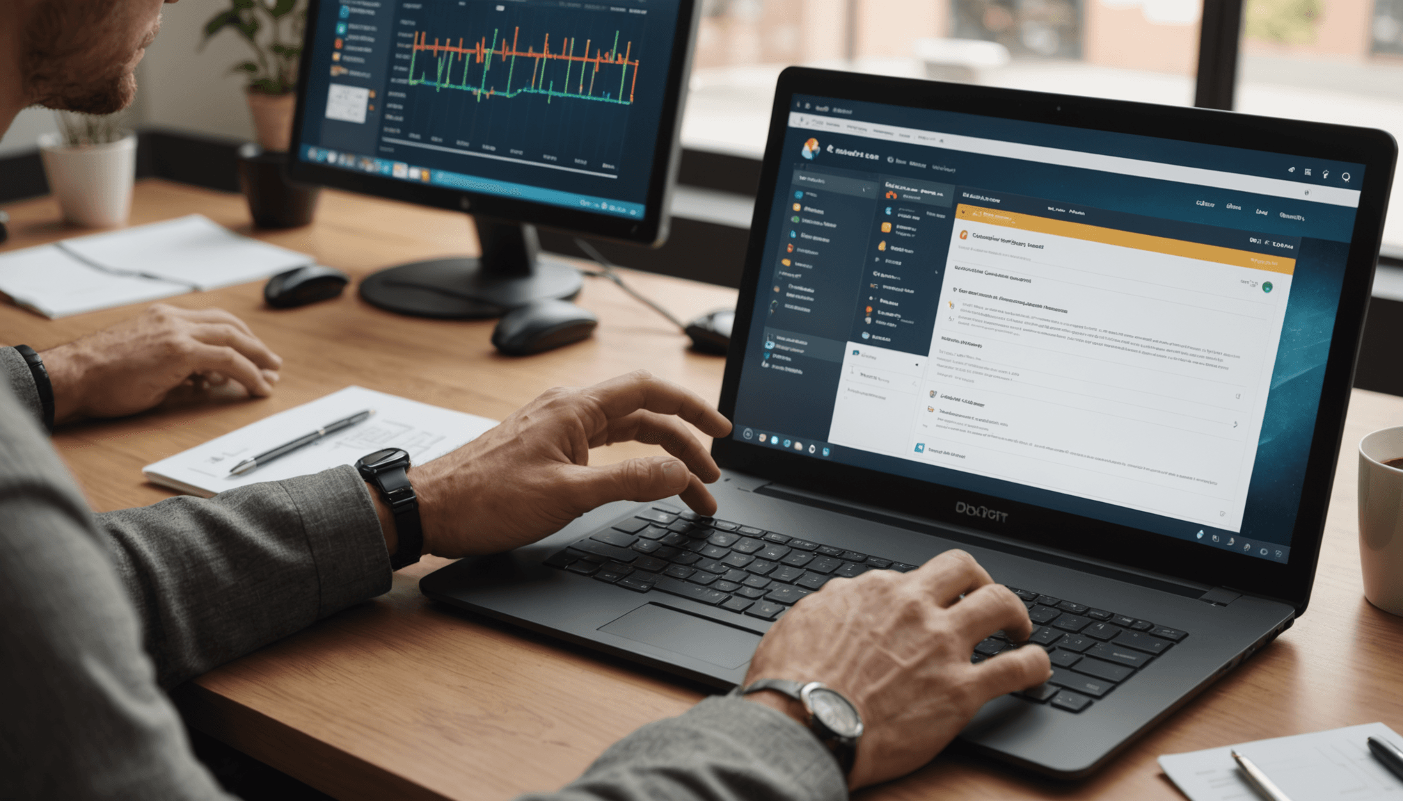 Support agent reviewing unified omnichannel customer context and conversation history on desktop CRM interface
