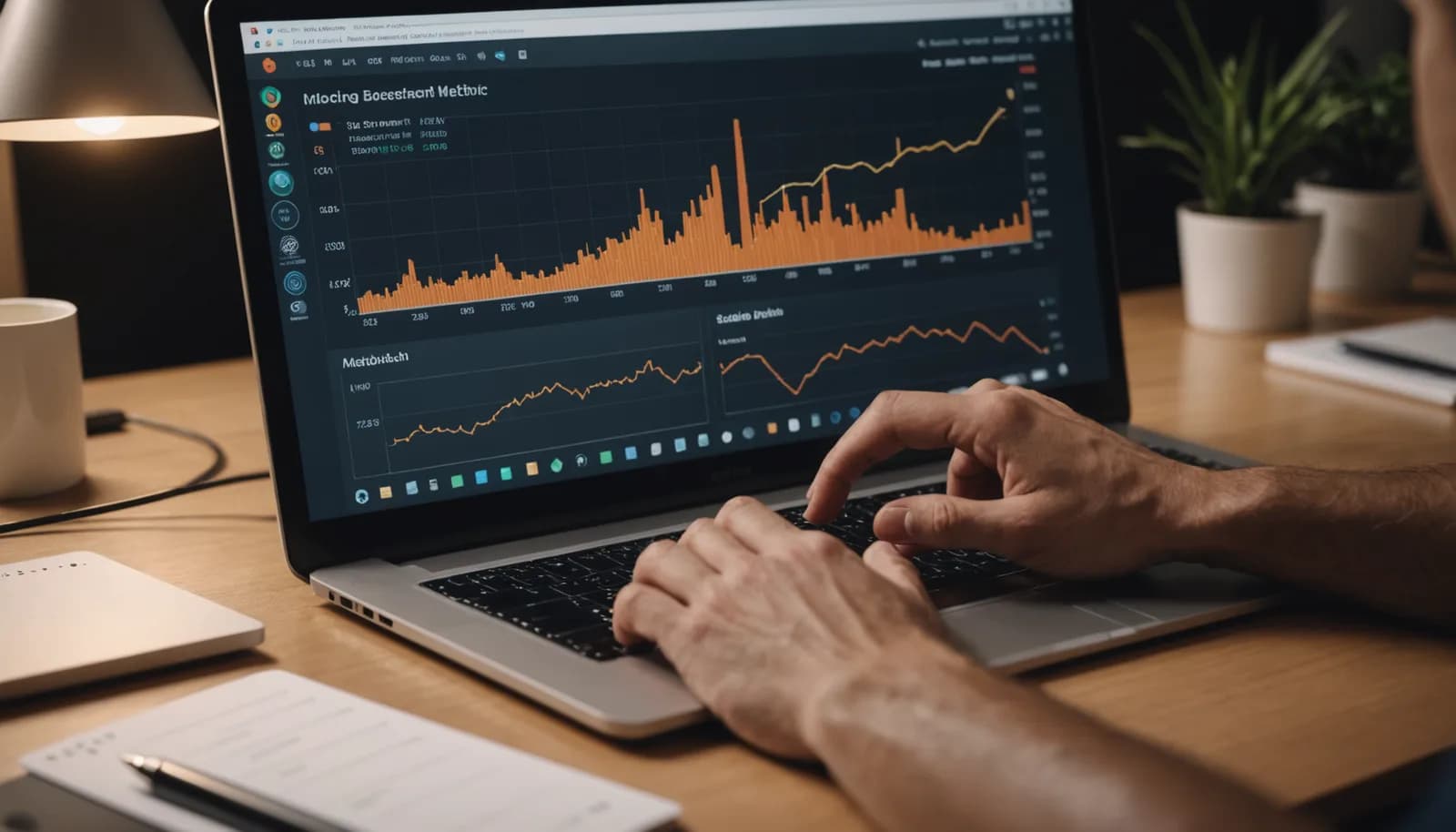 Desktop monitor displaying email and WhatsApp message delivery metrics and open rate data