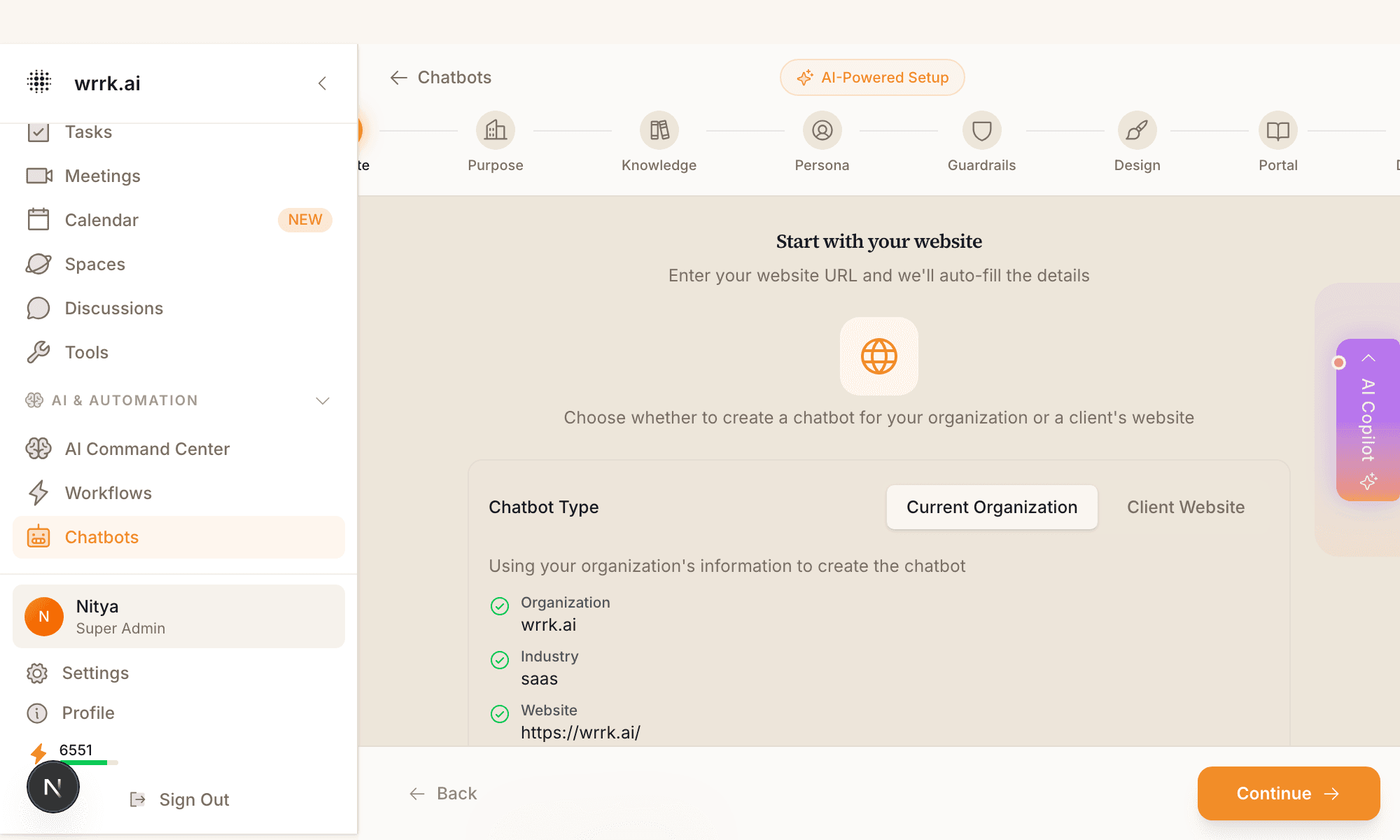 WRRK.ai Chatbot Builder — AI-powered chatbot creation wizard